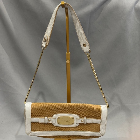 Michael Kors Handbags - Michael Kors Tan and White Clutch with Gold Chain - Resort Style